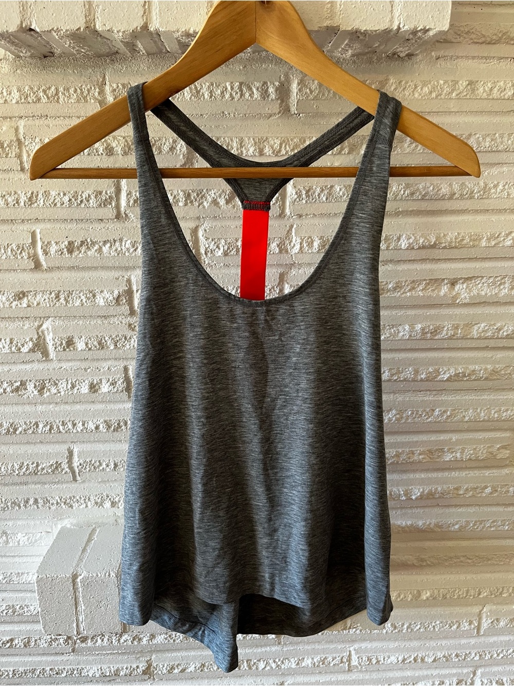 Lightweight Grey Racerback Tank with Contrasting Orange Strap
